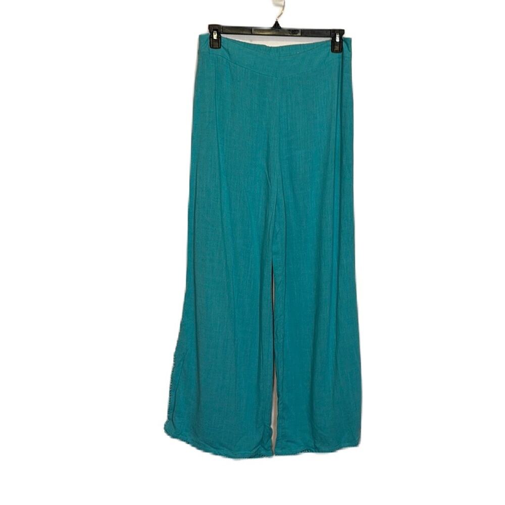 Soft Surroundings Blue Bohemian Blue Wide Leg Linen Blend Pants Size M